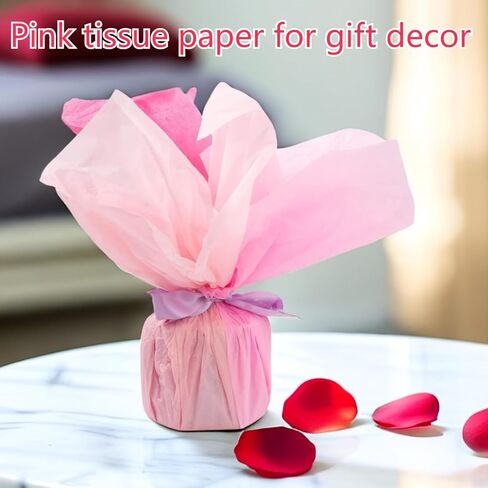 60 ورقة مناديل تغليف وردية - 20 × 27 بوصة، مجموعة مناديل هدايا لحقيبة الهدايا، ورق تزيين هدايا عيد الميلاد وحفلات الزفاف DIY in Kuwait