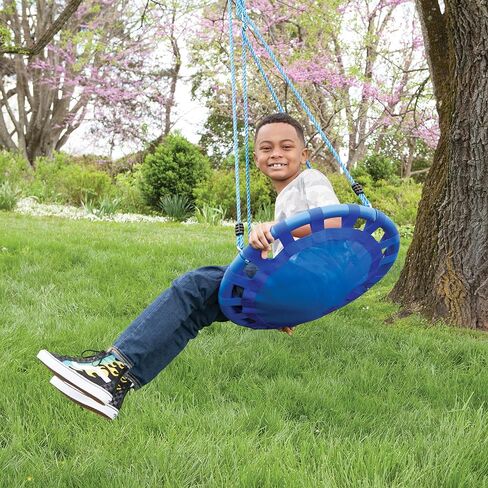 Hearthsong 24-Inch ColorBurst Round Tree Swing with Mesh Mat and Foam-Padded Metal Frame, Blue in Kuwait
