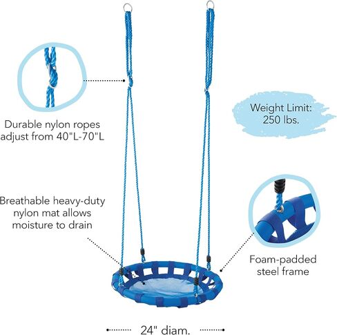 Hearthsong 24-Inch ColorBurst Round Tree Swing with Mesh Mat and Foam-Padded Metal Frame, Blue in Kuwait