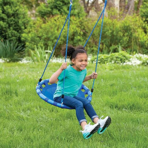 Hearthsong 24-Inch ColorBurst Round Tree Swing with Mesh Mat and Foam-Padded Metal Frame, Blue in Kuwait