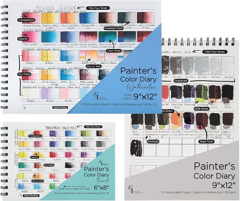 HG Art Concepts Painters Color Diary - 9x12" Spiral-Bound Acid-Free Color Swatch Book - Oil/Acrylic & Watercolor/Multimedia Bundle in Saudi Arabia