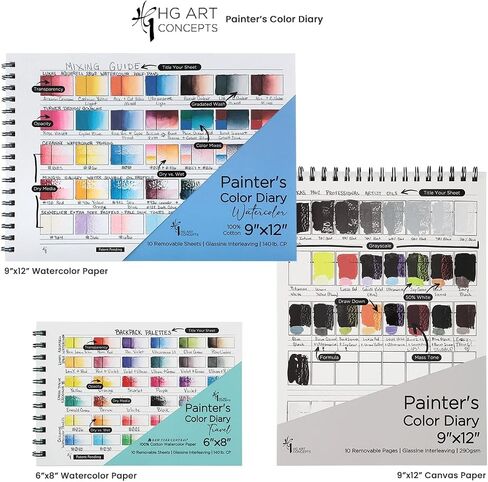 HG Art Concepts Painters Color Diary - 9x12" Spiral-Bound Acid-Free Color Swatch Book - Oil/Acrylic & Watercolor/Multimedia Bundle in Saudi Arabia