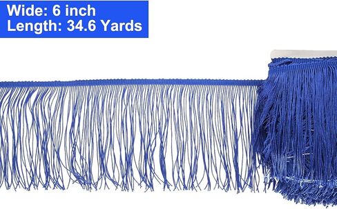 55 Yards Royal Blue Sewing Fringe Trim 6 Inch Wide Tassel Trim Polyester Yarn Fabric Trim for Clothes Accessories Latin Wedding Dress DIY Lamp Shade Decoration in Kuwait