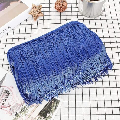 55 Yards Royal Blue Sewing Fringe Trim 6 Inch Wide Tassel Trim Polyester Yarn Fabric Trim for Clothes Accessories Latin Wedding Dress DIY Lamp Shade Decoration in Kuwait
