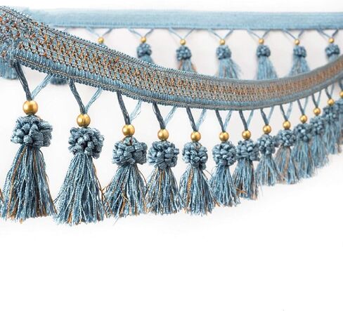 Yalulu 4 ياردة الخرز شنقا الكرة شرابة هامش تقليم شريط قماشي التشذيب للستائر مفرش المائدة ديكور المنزل (رمادي) in Kuwait