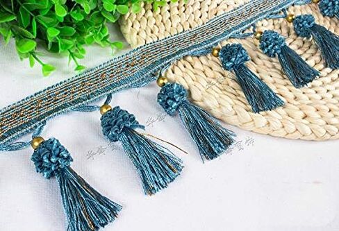 Yalulu 4 ياردة الخرز شنقا الكرة شرابة هامش تقليم شريط قماشي التشذيب للستائر مفرش المائدة ديكور المنزل (رمادي) in Kuwait