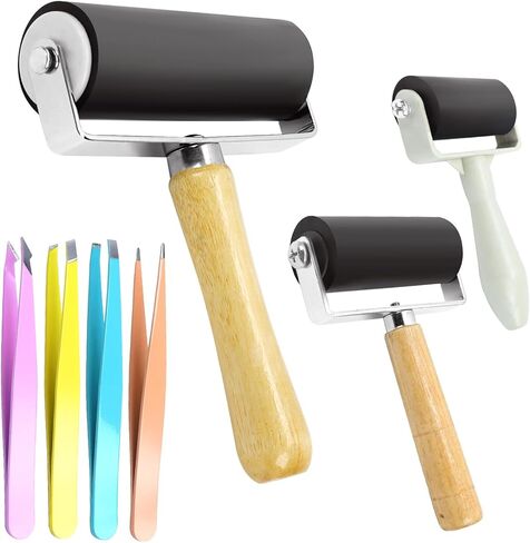 Wpxmer Paint Roller Set, 3 Pieces 1.4/2.4/4 Inch Rubber Roller and Tweezers Remover Set, Paint Rollers for Art Craft Stamping and Printmaking in Kuwait