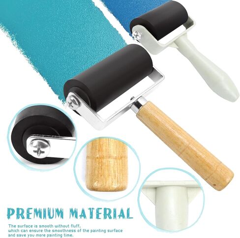 Wpxmer Paint Roller Set, 3 Pieces 1.4/2.4/4 Inch Rubber Roller and Tweezers Remover Set, Paint Rollers for Art Craft Stamping and Printmaking in Kuwait