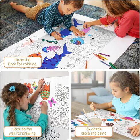 بكرة رسم للأطفال، بكرة ورق تلوين للأطفال، ورق تعبئة ملون للرسم بنفسك، مجموعة لوازم فنية تعليمية مبتكرة للأطفال قابلة لإعادة الاستخدام وقابلة للغسل، 39.4 * 7.9 بوصة، 4 أوراق in Kuwait