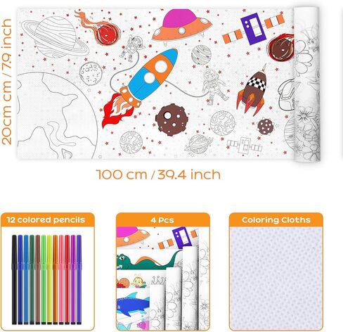 بكرة رسم للأطفال، بكرة ورق تلوين للأطفال، ورق تعبئة ملون للرسم بنفسك، مجموعة لوازم فنية تعليمية مبتكرة للأطفال قابلة لإعادة الاستخدام وقابلة للغسل، 39.4 * 7.9 بوصة، 4 أوراق in Kuwait