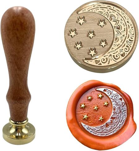 ختم شمع القمر والنجمة المرصعة بالنجوم، رأس نحاسي قابل للإزالة بموضوع عتيق، رائع لأظرف بطاقات دعوات حفلات الزفاف العتيقة، وختم الحروف، وعيد الشكر، وعيد الميلاد in Kuwait