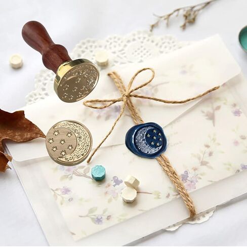 ختم شمع القمر والنجمة المرصعة بالنجوم، رأس نحاسي قابل للإزالة بموضوع عتيق، رائع لأظرف بطاقات دعوات حفلات الزفاف العتيقة، وختم الحروف، وعيد الشكر، وعيد الميلاد in Kuwait