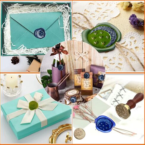 ختم شمع القمر والنجمة المرصعة بالنجوم، رأس نحاسي قابل للإزالة بموضوع عتيق، رائع لأظرف بطاقات دعوات حفلات الزفاف العتيقة، وختم الحروف، وعيد الشكر، وعيد الميلاد in Kuwait