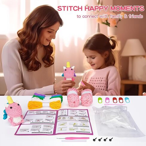 Crochet Kit for Beginners, Crochet Kit with Step-by-Step Video Tutorials - Unicorn, Crochet Animal Kits for Adults Kids, DIY Craft Supplies, (30%+ Yarn) in Kuwait