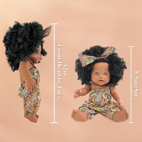 دمية طفل سوداء من Nice2you مقاس 12 بوصة، دمى سوداء أمريكية أفريقية للفتيات من عمر 1 2 3 4 5 سنوات، دمية طفل تولد من جديد واقعية مقاس 12 بوصة مع شعر مجعد للأطفال الصغار من عمر 1 إلى 3 سنوات، لعبة دمية طفل صغيرة كهدية عيد ميلاد in Kuwait