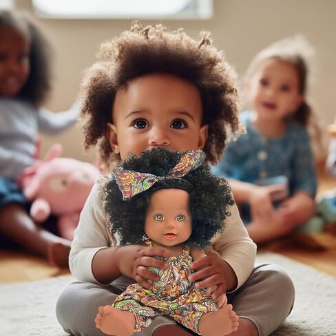 دمية طفل سوداء من Nice2you مقاس 12 بوصة، دمى سوداء أمريكية أفريقية للفتيات من عمر 1 2 3 4 5 سنوات، دمية طفل تولد من جديد واقعية مقاس 12 بوصة مع شعر مجعد للأطفال الصغار من عمر 1 إلى 3 سنوات، لعبة دمية طفل صغيرة كهدية عيد ميلاد in Kuwait