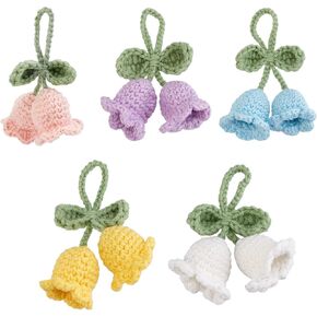 FINGERINSPIRE 5 pcs Crochet Bluebell Flower Pendant 5 Color Hand-Knitted Spanish Bluebells Pendant Crochet Bluebell Artificial Flowers Key Pendant Cotton Knitting Hanging Ornament Accessories in Kuwait
