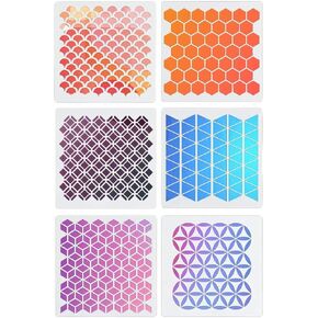 6 مجموعة من استنسل قرص العسل الهندسي المقدس، قوالب رسم فنية من Sashiko Stencil مقاس 7 بوصات لتتبع رسم القصاصات وأثاث منزلي لتزيين الأرضيات الجدارية