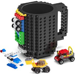DAYMOO Build on Brick Mug, Funny Coffee Mug for Kids, Creative DIY Build on Brick Mug, Cool Coffee Mugs for Men Boy Dad, Christmas Fthdays Day Xmas Easter Birthday Gifts Idea, Black