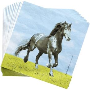 Blue Orchards Lunch Napkins (100 Pieces) - Horse Theme Paper Napkins for Birthday Parties