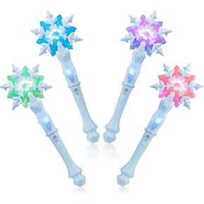 EnrichFun Light Up Frozen Snowflake Wand with Sound, Motion Sensitive Magic Princess Toys for Kids Girls Party Favors 4 Pieces, (Blue)