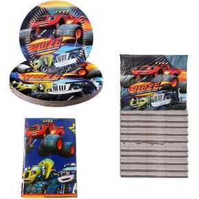 ALLPICK Blaze and the Monster Machine Party Supplies, 20 plates, 20 napkins and 1 tablecloth for Monster Truck Theme Party in Kuwait