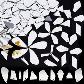 PH PandaHall 180pcs 10 Styles Sew on Mirrors Flat Back Acrylic Sew-on Stone Irregular Mirror Loose Beads DIY Mirrored Rhinestones for Halloween Dress Decoration Evening Dresses Cloth Garment