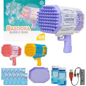 مسدس فقاعات بازوكا، 69 مسدس فقاعات مع أضواء LED ملونة، آلة فقاعات بازوكا، ألعاب خارجية للأطفال، حل فقاعات in Kuwait