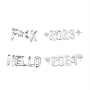 21 قطعة زينة حفلات رأس السنة السعيدة من اتش تي تي اس جي بي دبليو، بالونات فضية للعام الجديد 2024 بعبارة Hello 2024، بالونات فويل لمستلزمات الحفلات وديكور ليلة رأس السنة للمنزل والمكتب in Kuwait