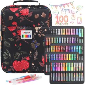 194 Pack Glitter Gel Pen Set, 100 Art Colored Pens Including 94 Gel Pens, 6 Glitter Rainbow Pens, 94 Matching Refills Themed Canvas Case for Adult Coloring Books, Journaling, Scrapbooks