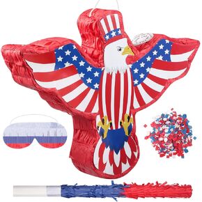 Hicarer Patriotic Hat Pinata with Red White Blue Pinata Stick Blindfold and Pentagram Confetti for Kids Adult Memorial Day 4th of July Independence Day Patriotic Party Decorations Supplies, 14 Inch in Kuwait