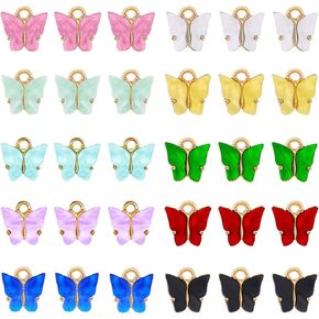 ANDPAI 30 Pieces Butterfly Charms Acrylic Butterfly 10 Colors Enamel Butterfly Pendants 14x11mm Sorted Butterfly Charms, Colorful Butterfly Charm Kit for Jewelry Making&Earrings&Bracelets Accessory in Kuwait