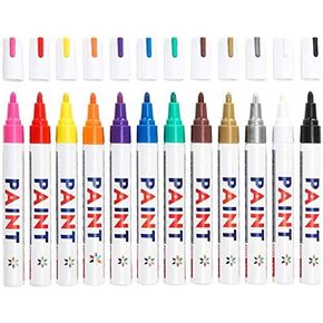 اقلام تلوين على تقريبا اي شيء لا تتلاشى ابدا سريعة الجفاف ودائمة اتوم تيك ارت بالوان زاهية وزاهية ومتنوعة بالوان زيتية، مجموعة اقلام طلاء ذات راس رفيع بقوة تغطية قوية [12 لون] in Kuwait