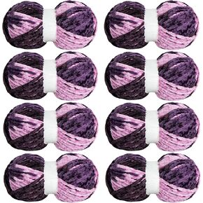 HOMBYS Bulky Chenille Yarn for Knitting,Fluffy Velvet Yarn for Crocheting,Soft Plush Baby Blanket Yarn,Weaving DIY Craft,Black,Grey,White Tie Dye Yarn(8x91yds, 8x100g)