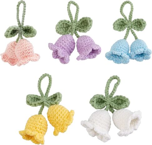 FINGERINSPIRE 5 pcs Crochet Bluebell Flower Pendant 5 Color Hand-Knitted Spanish Bluebells Pendant Crochet Bluebell Artificial Flowers Key Pendant Cotton Knitting Hanging Ornament Accessories in Saudi Arabia