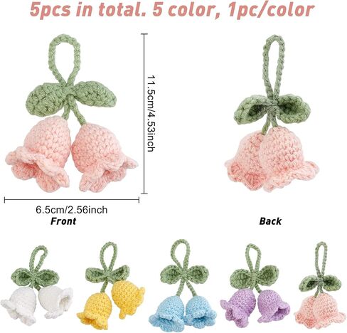 FINGERINSPIRE 5 pcs Crochet Bluebell Flower Pendant 5 Color Hand-Knitted Spanish Bluebells Pendant Crochet Bluebell Artificial Flowers Key Pendant Cotton Knitting Hanging Ornament Accessories in Saudi Arabia
