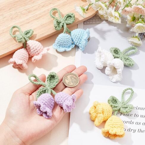FINGERINSPIRE 5 pcs Crochet Bluebell Flower Pendant 5 Color Hand-Knitted Spanish Bluebells Pendant Crochet Bluebell Artificial Flowers Key Pendant Cotton Knitting Hanging Ornament Accessories in Saudi Arabia