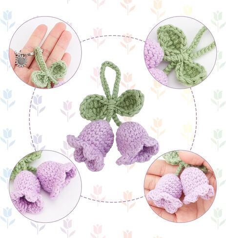 FINGERINSPIRE 5 pcs Crochet Bluebell Flower Pendant 5 Color Hand-Knitted Spanish Bluebells Pendant Crochet Bluebell Artificial Flowers Key Pendant Cotton Knitting Hanging Ornament Accessories in Saudi Arabia