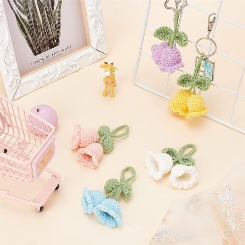 FINGERINSPIRE 5 pcs Crochet Bluebell Flower Pendant 5 Color Hand-Knitted Spanish Bluebells Pendant Crochet Bluebell Artificial Flowers Key Pendant Cotton Knitting Hanging Ornament Accessories in Saudi Arabia
