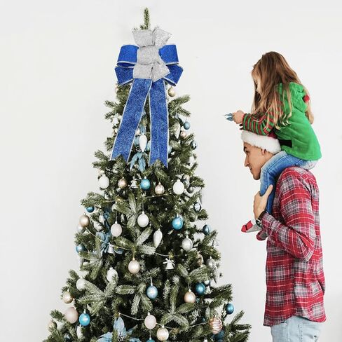 Wired Ribbon Christmas Ribbon Wired Edge 2"x 60 ft(2 Rolls x 30ft) Glitter Ribbon for Gift Wrapping Christmas Tree Ribbon Party Decor Wreath Bows Crafting Supplies(Sliver, Blue) in Kuwait