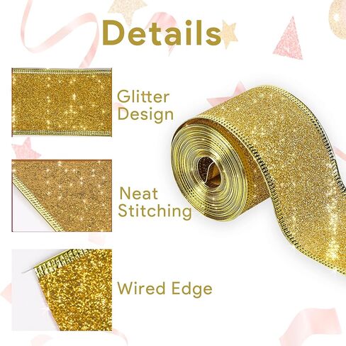 Wired Ribbon Christmas Ribbon Wired Edge 2"x 60 ft(2 Rolls x 30ft) Glitter Ribbon for Gift Wrapping Christmas Tree Ribbon Party Decor Wreath Bows Crafting Supplies(Sliver, Blue) in Saudi Arabia