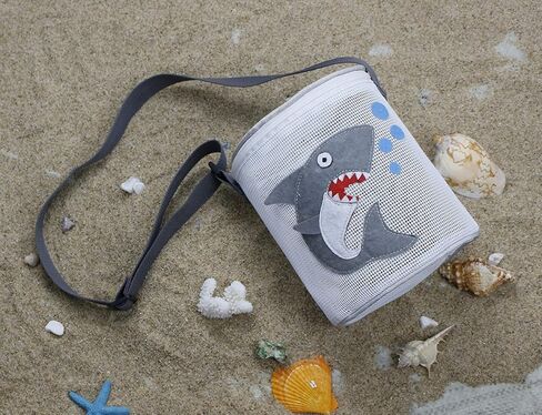 SENGEE Beach Toy Storage Bag Cute Cartoon Pattern Shell Mesh Drum, Shell Bag, Kids Sandbox, Net Bag,Shelling Tools for Beach for Kids, Shark Patter in Saudi Arabia
