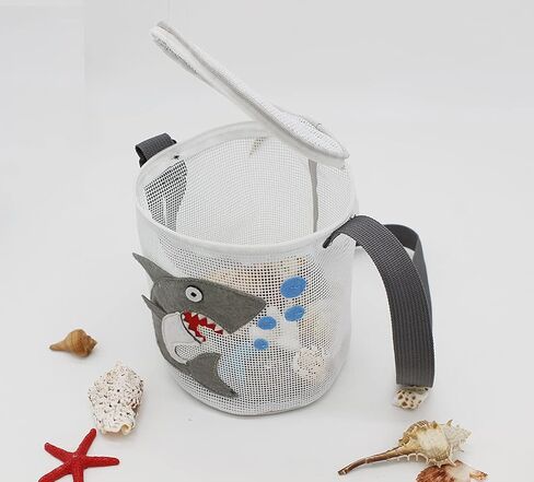 SENGEE Beach Toy Storage Bag Cute Cartoon Pattern Shell Mesh Drum, Shell Bag, Kids Sandbox, Net Bag,Shelling Tools for Beach for Kids, Shark Patter in Saudi Arabia