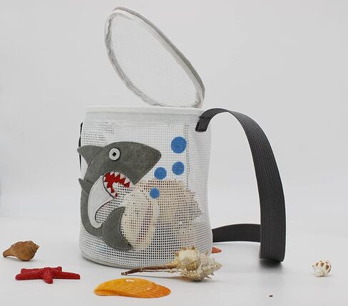 SENGEE Beach Toy Storage Bag Cute Cartoon Pattern Shell Mesh Drum, Shell Bag, Kids Sandbox, Net Bag,Shelling Tools for Beach for Kids, Shark Patter in Saudi Arabia