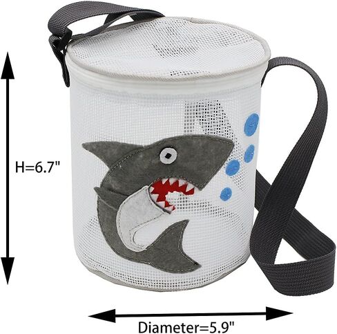 SENGEE Beach Toy Storage Bag Cute Cartoon Pattern Shell Mesh Drum, Shell Bag, Kids Sandbox, Net Bag,Shelling Tools for Beach for Kids, Shark Patter in Saudi Arabia