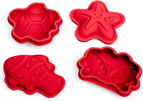 Bigjigs Toys Apricot Orange Silicone Sand Moulds - 4pc Silicone Beach Toys Set, Eco Friendly Beach Toys, Sustainable Sand and Water Toys, Sand Toys for Toddlers Age 3-5 Years in Kuwait