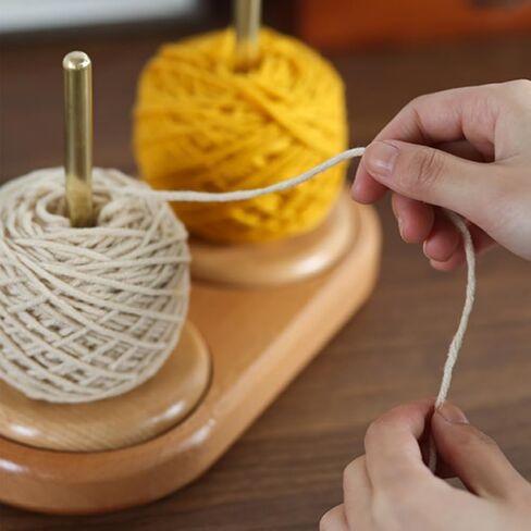 OLizee® Rotatable Brass Double Yarn Holder with Wood Base Yarn Ball Holder Yarn Skein Holder Yarn Ball Spindle Yarn Spinning Holder for Knitting and Crocheting in Saudi Arabia
