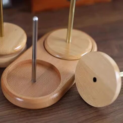 OLizee® Rotatable Brass Double Yarn Holder with Wood Base Yarn Ball Holder Yarn Skein Holder Yarn Ball Spindle Yarn Spinning Holder for Knitting and Crocheting in Saudi Arabia