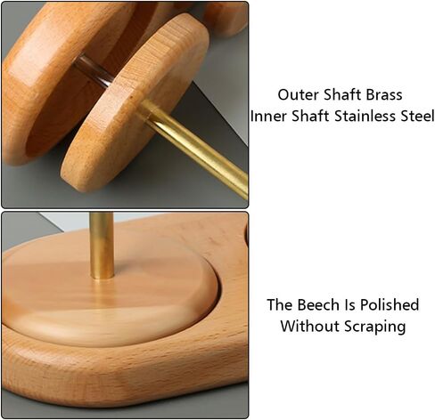 OLizee® Rotatable Brass Double Yarn Holder with Wood Base Yarn Ball Holder Yarn Skein Holder Yarn Ball Spindle Yarn Spinning Holder for Knitting and Crocheting in Saudi Arabia