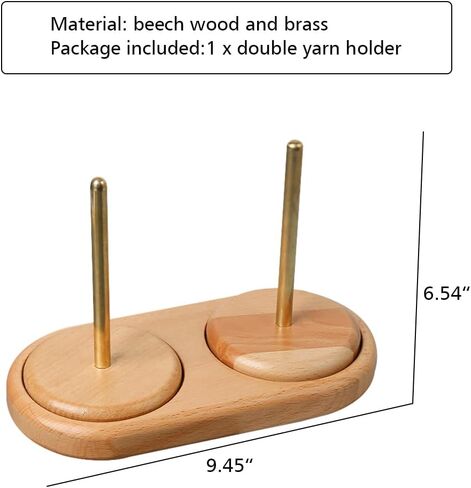 OLizee® Rotatable Brass Double Yarn Holder with Wood Base Yarn Ball Holder Yarn Skein Holder Yarn Ball Spindle Yarn Spinning Holder for Knitting and Crocheting in Saudi Arabia